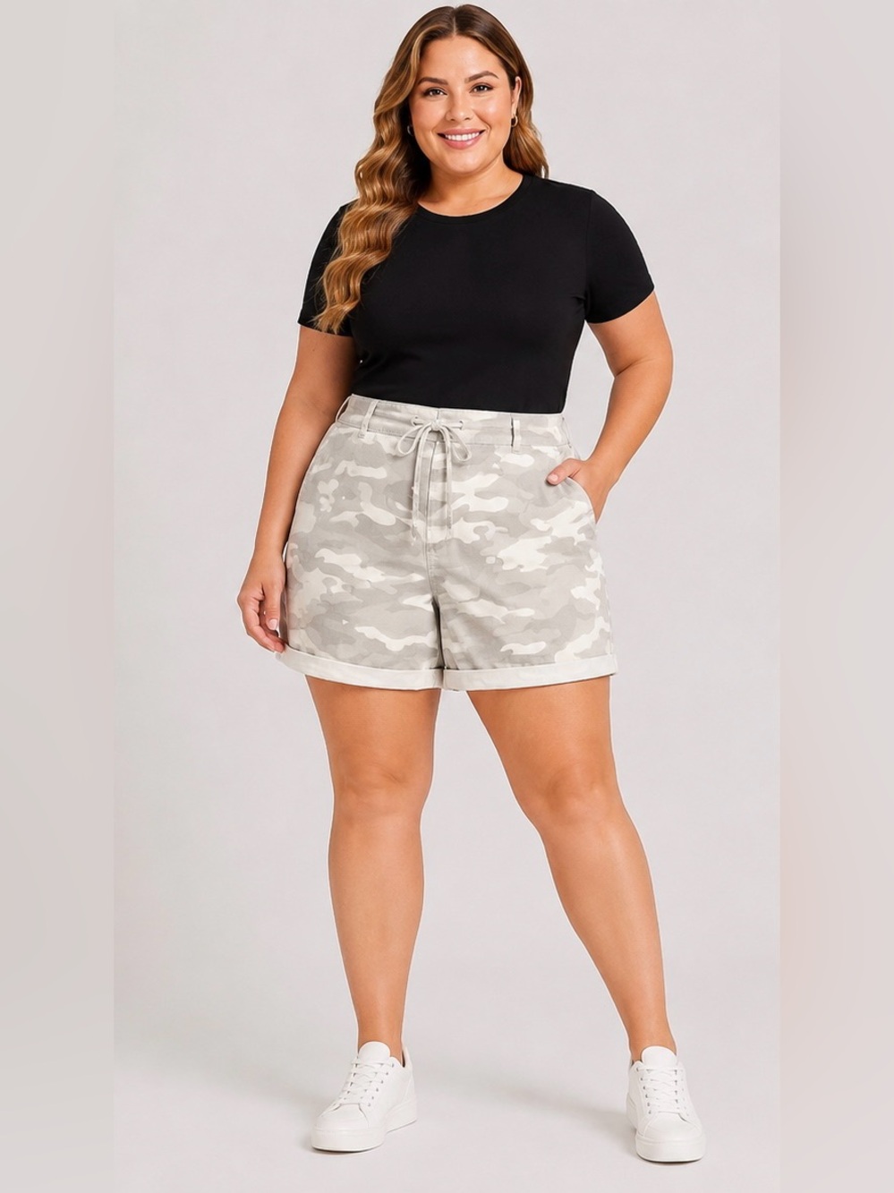 NWT Democracy Ab”leisure Camo High Rise Shorts 24W Plus Size Drawstring